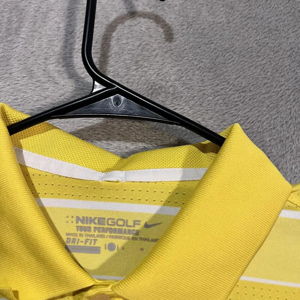 Nike Golf Shirt Mens Large Yellow Stripe Dri-FIT Polo Accenture WGC Performance